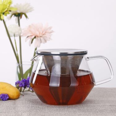 Kinto Unitea One Touch Teapot made of Stainless Steel, heat-resistant Glass Teapot with Stainless Steel Infuser in Lid (Japan Import) (600ml, Silver)