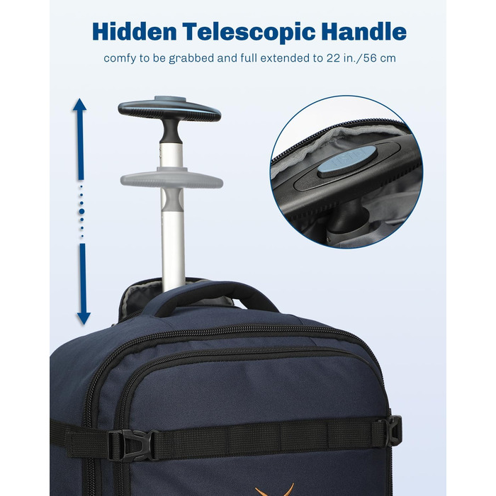 Рюкзак-валіза Hynes Eagle 42L з колесами для подорожей та бізнесу, 54x35x23 см, блакитний, 2024.