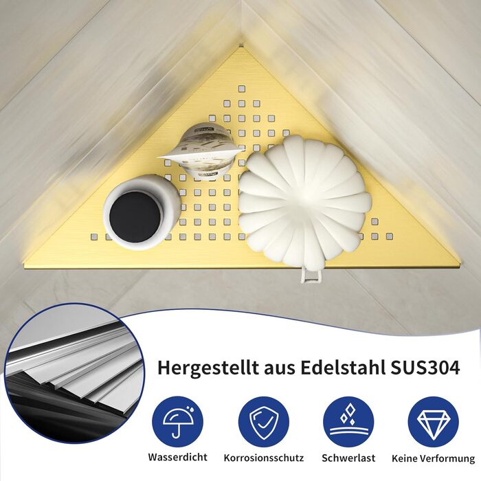 Полиця для душу Eck Duschregal з нержавіючої сталі 304, полиця для ванної кімнати з сітчастою конструкцією для плитки, вбудована полиця для ремонту ванної кімнати (щітка, 254 мм - 2 шт) (254 мм-2, золотий)