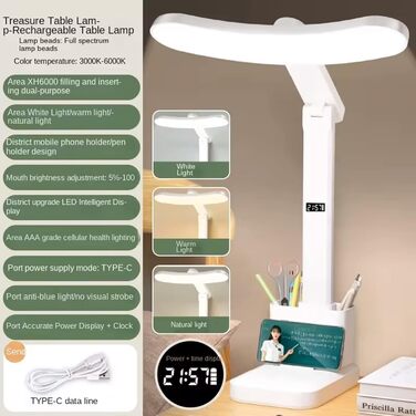LED лампа настільна з регулюванням яскравості та 3 кольоровими температурами, LCD-дисплеєм. Захист очей, без мерехтіння, для офісу, спальні та дитячої кімнати.