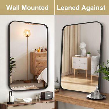 Дзеркало для ванної кімнати на стіну, титан, металевий каркас, з заокругленими кутами, прямокутне, 40,6 x 50,8 см