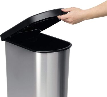 Сміттєвий бак Rotho Paso Duo 50л для сортування сміття з педаллю та кришкою, пластик (PP) BPA-free, сріблястий металік (44x29x67 см)