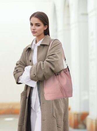 Сумка жіноча AFKOMST велика, м'яка, на плече з двома ремінцями (Рожева)