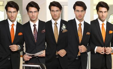 HISDERN Набір краваток для чоловіків (5 шт.) з кишеньковим хустинкою. Класичний елегантний аксесуар для весілля. Шовкові краватки та хустинки в подарунковій коробці.