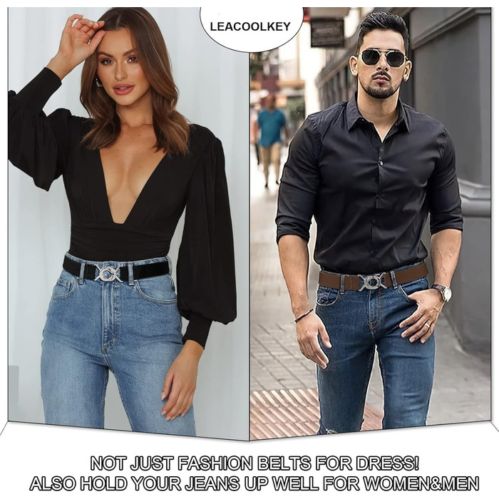 Еластичний ремінь LeaCoolKey для жінок та чоловіків, тонкий, стрейчевий, для джинсів та суконь, 80 см, кольори: чорний, коричневий, білий, блакитний