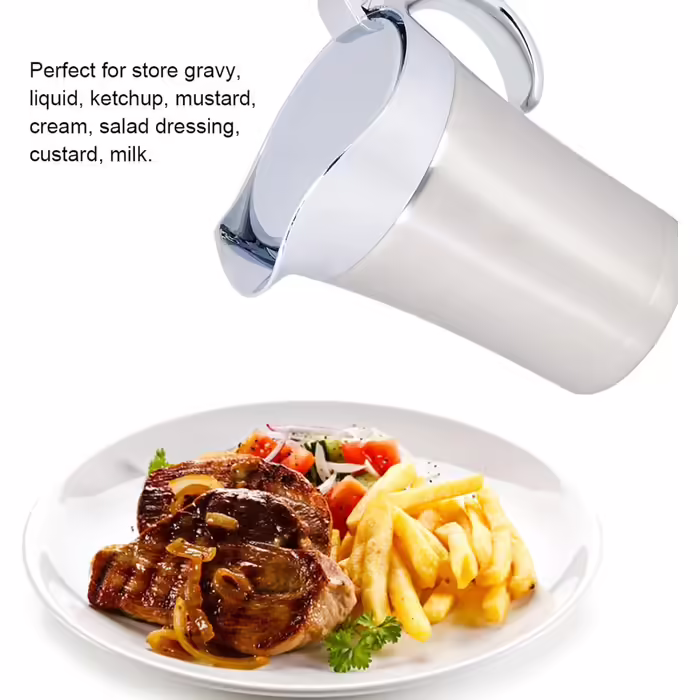 Stainless Steel Thermal Saucepan, Double-Walled Thermal Sauce Pot, Sauce Server with Flip-Top Lid for Dinner Parties (750 ml)