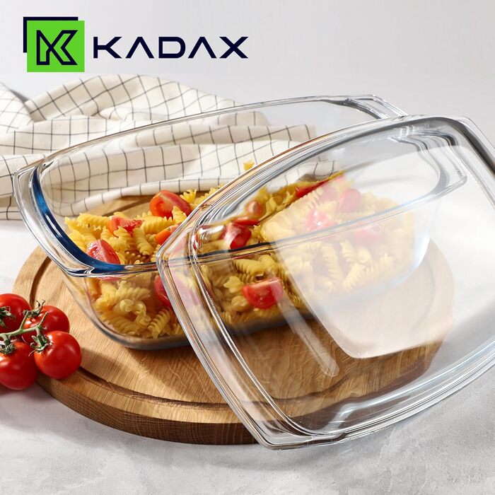 Жароміцна скляна форма KADAX з кришкою, 5.8 л, прямокутна, для запікання, лазаньї, овочевого рагу, використання у духовці
