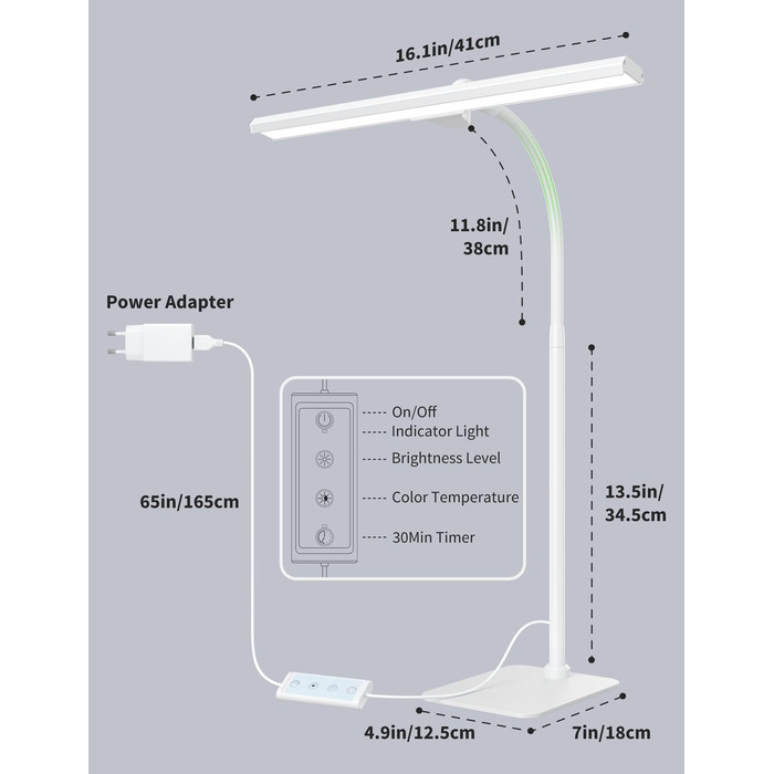 LED настільна лампа Kary з регулюванням яскравості та таймером, 40 см, 12 Вт - для роботи, навчання, читання, догляду за очима, дітей (чорний)