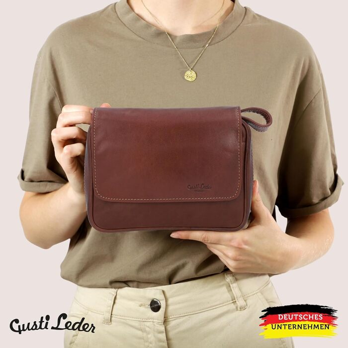 Gusti Pipe Pouch Leather - Rupert for 4 pipes, extra tobacco compartment, interior made of natural rubber, brown leather