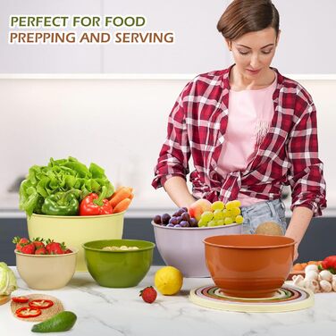Набір салатниць з кришкою, міски для перемішування з пластику, набір вкладишів для кухні, великий набір місок, сервіровочні тарілки ідеальні для змішування та подачі, BPA-free (Жовтий)