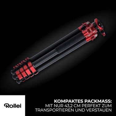 Карбоновий штатив для відео Rollei Easy Traveler: навантаження 4,5 кг, висота 164 см, ультралегкий та компактний, червоний
