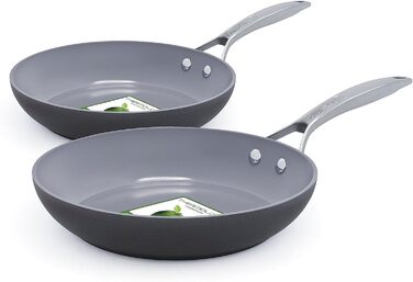 Набір сковорідок GreenPan Paris Pro: антипригарне покриття, кераміка, 20.3 см та 25.4 см, без PFAS, для посудомийної машини, сірий