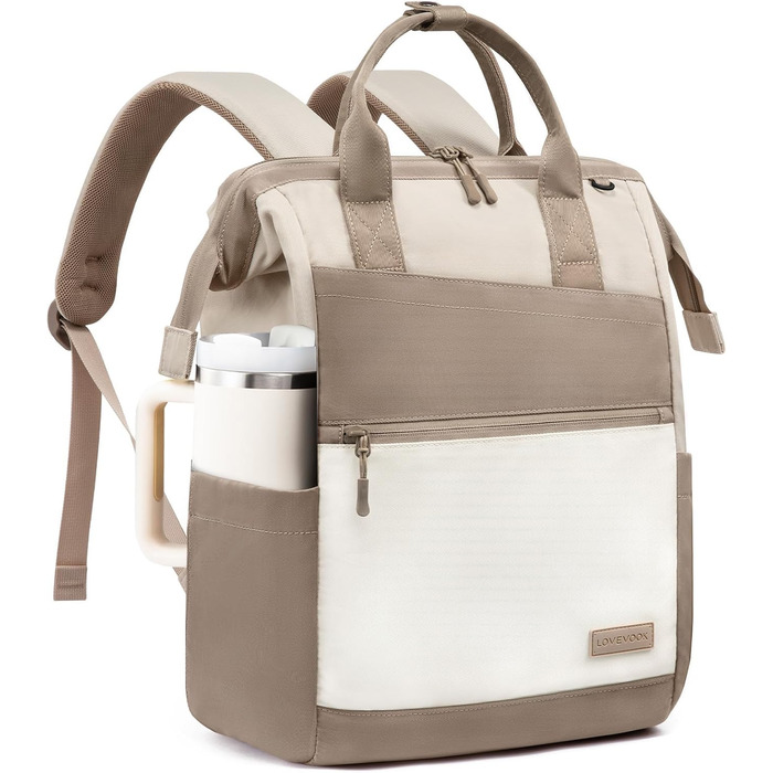 Рюкзак LOVEVOOK для жінок, 15.6 дюймів, шкільний рюкзак для підлітків, велике відділення для пляшки води, велика відкрита конструкція, сумка для роботи, шкільна сумка, рюкзак для подорожей, універсітету, школи, 15.6' (Хакі, 15.6')