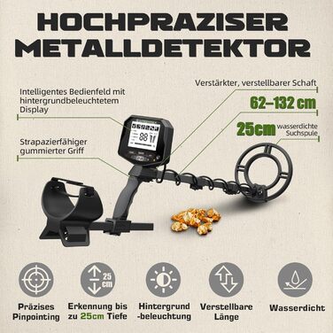 Металодетектор GreenRex Profi: водонепроникна котушка 25.4см, LCD-дисплей, для дорослих та дітей, пошук золота, ідеально для пляжу, під водою та в саду