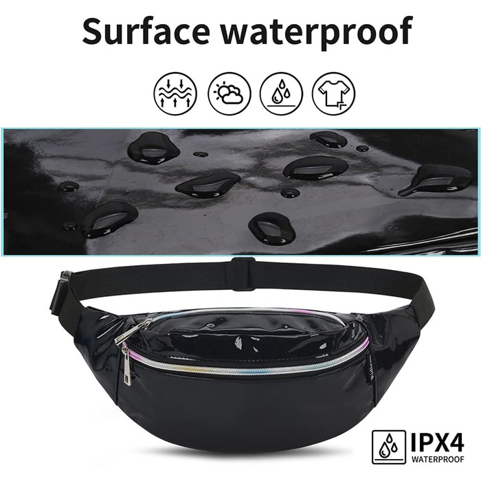 Жіноча поясна сумка-бананка: водонепроникна, з PU шкіри, для спорту, бігу, подорожей (чорна)