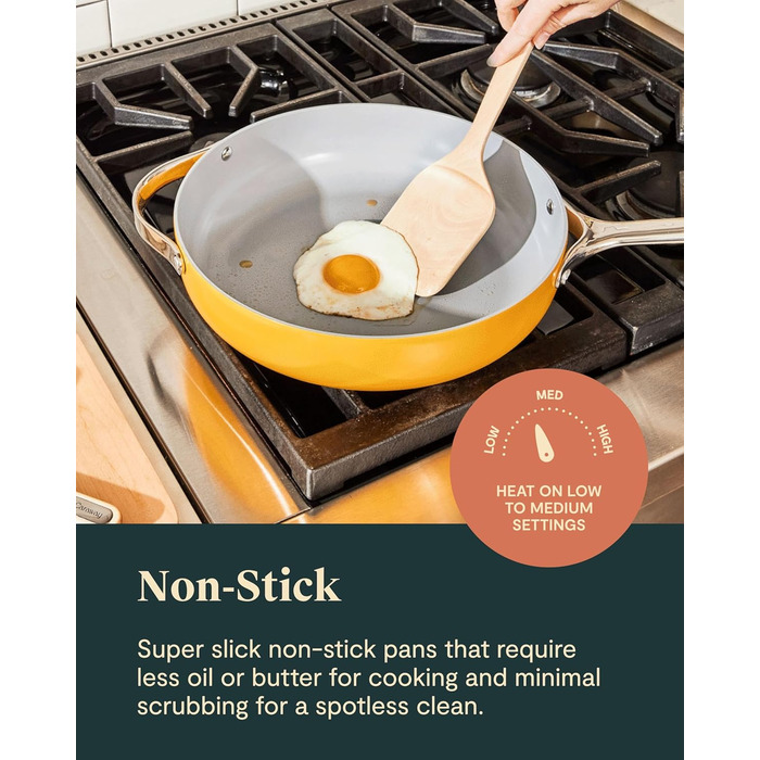 Набір посуду Caraway Deluxe антипригарний керамічний 16 предметів: каструлі, сковороди, кришки, кремовий колір - без PFAS та PFOA, для всіх типів плит, жаростійкий