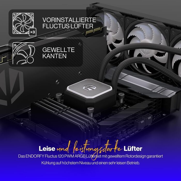 ENDORFY Navis F360 ARGB – Система водяного охолодження CPU з радіатором 280 мм, PWM-насос, 2 вентилятори Fluctus 140 PWM ARGB, підтримка Intel LGA 1700/1200/115x та AMD AM5/AM4