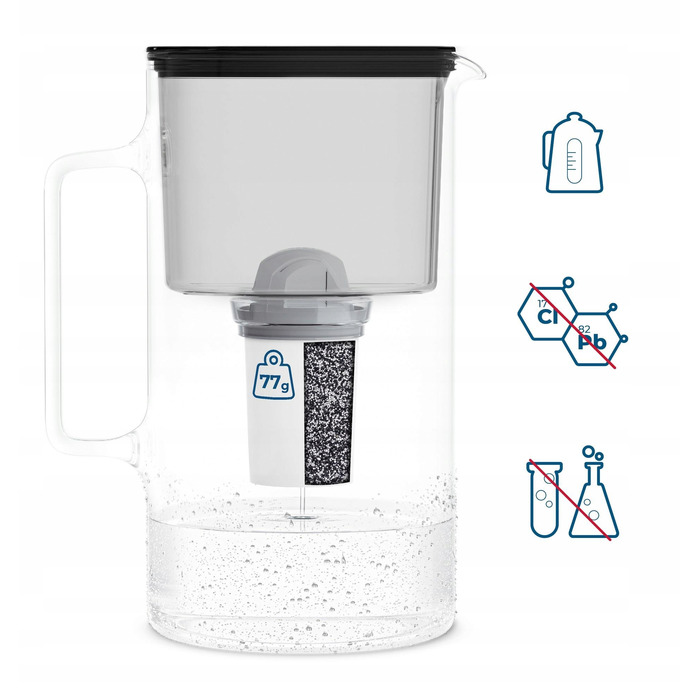 Скляний фільтр-кувшин Wessper D2 BOROSILICATE 3л, чорний + 6 фільтрів