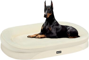 Ортопедичне ліжко для собак, ліжко-софа для собак з підковоподібною подушкою, неслизьке дно, кошик для собак, знімний та пральний, середні та великі породи, 106 x 79 x 17 см (122 x 90 x 19 см), бежевий
