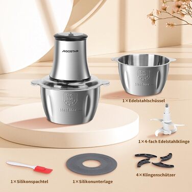 Електричний подрібнювач Aigostar Flor 500W з нержавіючою чашею 1.8L та 4-ма лезами, 2 швидкості для м'яса, овочів та горіхів
