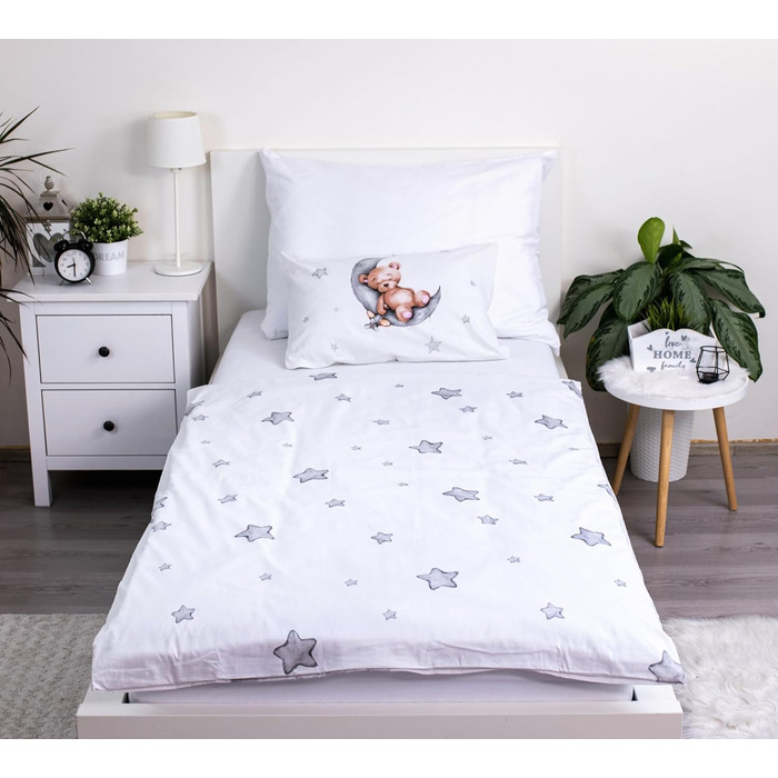 Комплект постільної білизни для дитячого ліжечка: комплект постільної білизни для малюків, постільна білизна для дитячого ліжечка 100x135 см + наволочка 40x60 см з бавовни, сертифікат Öko-Tex Standard, для хлопчиків та дівчаток (ведмедик Тіша)