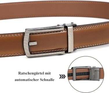 Чоловічий шкіряний ремінь JasGood з автоматичною пряжкою, 33 мм, регульований, для костюма, бізнесу, повсякденного носіння, D-коричневий, 115 см (підходить для обхвату талії 85-100 см)