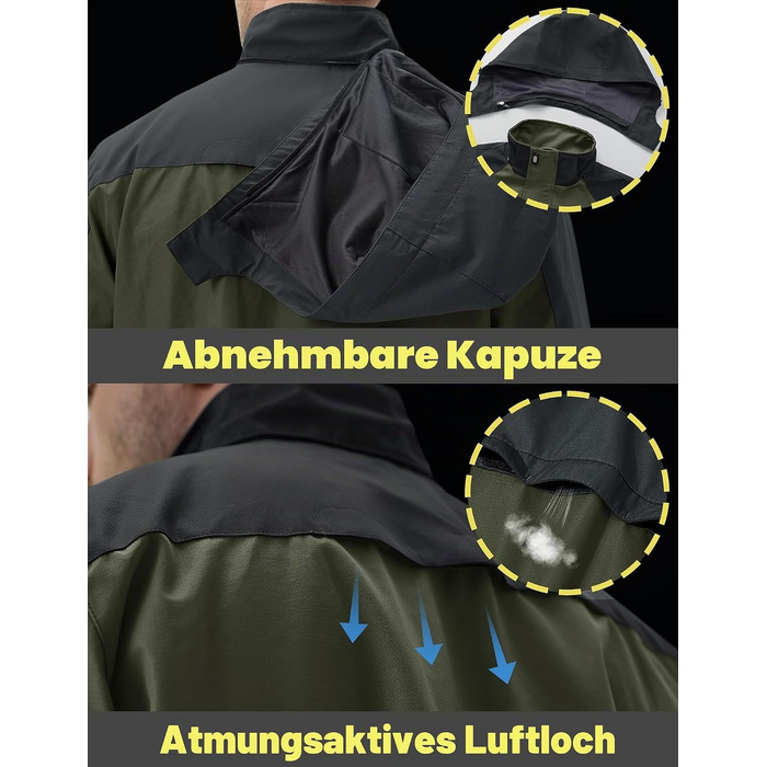 Чоловіча демісезонна куртка TACVASEN Softshell — водовідштовхуюча легка куртка для походів та прогулянок з відстібним капюшоном, армійний зелений, XXL
