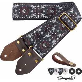 Гітарний ремінь Nefelibata з жаккардової бавовни з шкіряними кінцями Crazy Horse для бас-гітари, електрогітари та акустичної гітари. Подарунок для дітей та гітаристів