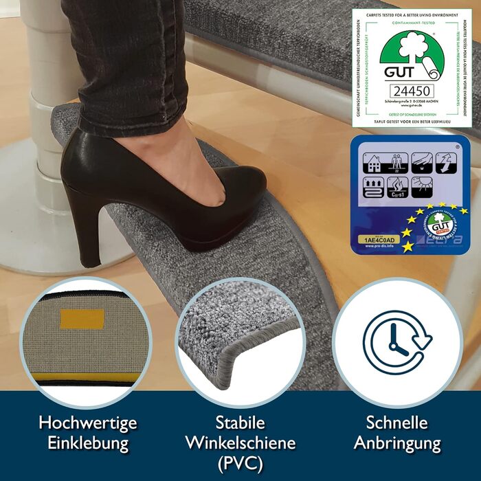 Килимок на сходи Beautissu ProStair 55x15 см (15 шт.) - сірий, самоклеючий, для вузьких сходів