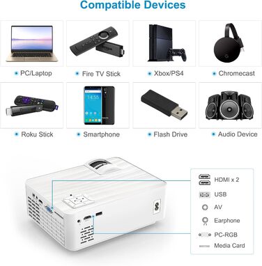 HOPVISION Beamer: Міні проєктор Full HD 1080P з Bluetooth 5.1 та 4K підтримкою, 9000 Lumens, для дому та вулиці, сумісний зі смартфонами, HDMI, USB, Pad, Fire Stick, PS5