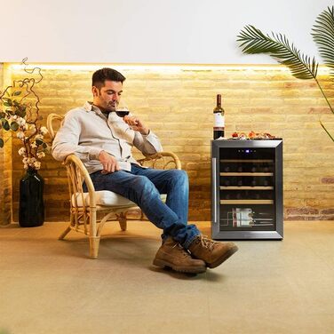 Cecotec Grand Sommelier 15000 Black Wine Cooler with Compressor - Stainless Steel & Wood Finish