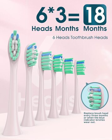 Електрична зубна щітка для дорослих з 6 насадками, акумуляторна звукова щітка, рожева (1 шт.) - тривала робота до 180 днів
