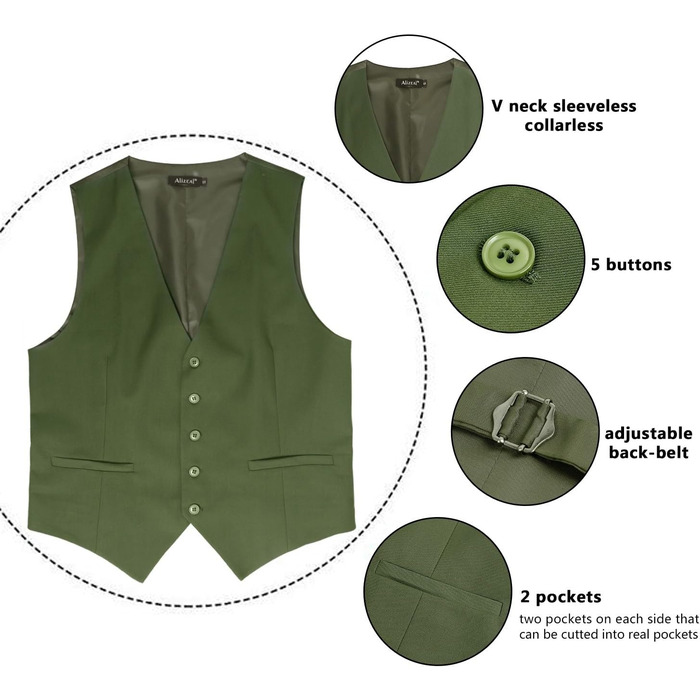 Айзеа Кашіше однотонна чоловіча жилетка для ділового костюма, нормальний крій, смокінг-жилетка для весілля (XL, хакі)