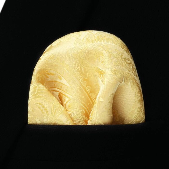 HISDERN Комплект краватки та нагрудного хустинки для чоловіків на весілля, Пазлі, жаккард, однотонні кольори, G-gold-4