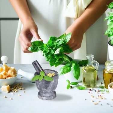 Набір для приготування спецій Relaxdays: мармуровий ступка та пестик, сірий, Ø 10.5 см