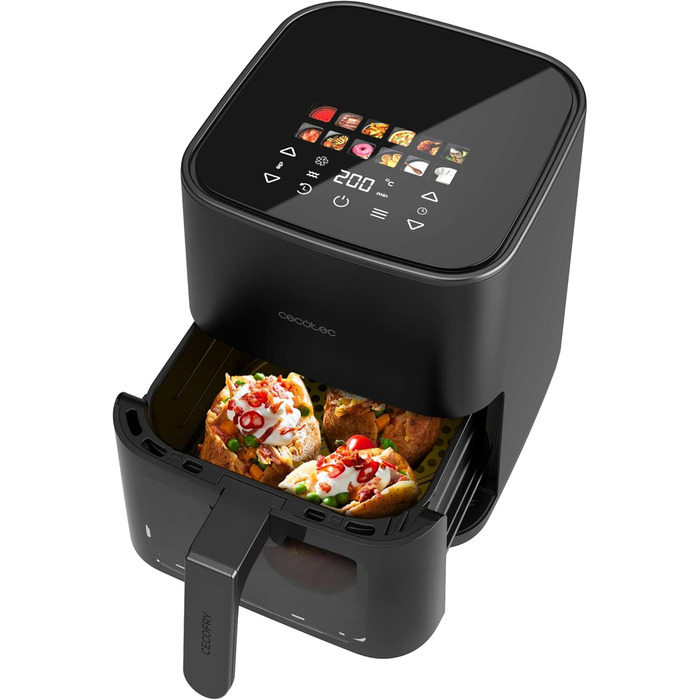 Фритюрниця без олії Cecotec Cecofry Grill Duoheat 8000 з грилем, 2200W, 8 меню, регулювання температури 80-200°C, цифрове управління, скло, подвійні нагрівальні елементи