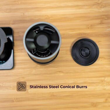 MiiCoffee PT2 портативна електрична кавомолка, USB-C, конічні жорна, алюмінієвий корпус, з щіткою для чищення