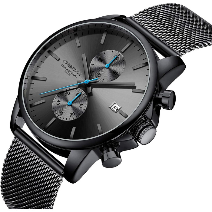 Чоловічий годинник, спортивний, модний, кварц, аналоговий, чорний міський ремінець, нержавіюча сталь, водонепроникний, хронограф, автоматичне відображення дати, синій