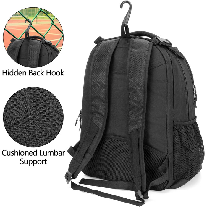 DSLEAF Tennis Backpack for 2 Rackets - Multi-Sport Bag with Ventilated Shoe Compartment - Tennis, Pickleball, Badminton, Squash - Black