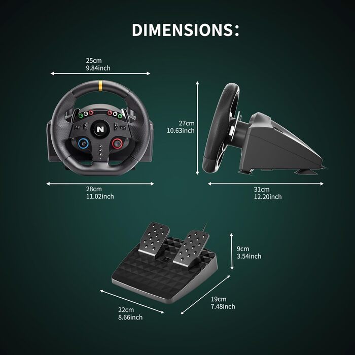 NITHO Ігрове кермо з педалями та перемикачем передач, 270° для PS4, PC, Xbox One, Xbox Series X|S та Switch, Zero Dead Zone Racing Wheel (Drive Pro ONE V24)