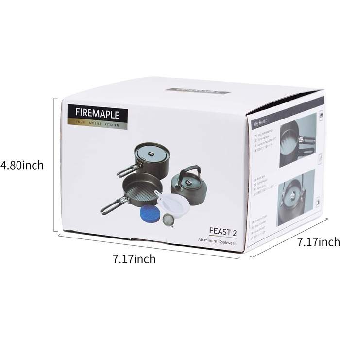 Набір кухонного посуду для кемпінгу Fire-Maple Feast 2: каструля, чайник, сковорода, тарілки та лопатка для 1-3 осіб. Ідеально для походів, трекінгу, риболовлі та пікніків. Чорний колір.