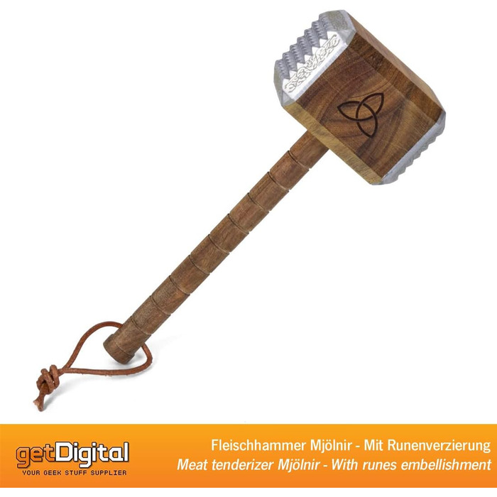 М'ясний молоток Thor Mjölnir getDigital з акації, алюмінієві насадки, руни