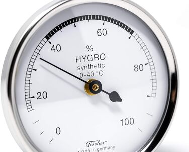 Fischer 150CR - Synthetic Hygrometer - 68mm Humidity Meter with chrome-colored plastic housing. Made in Germany