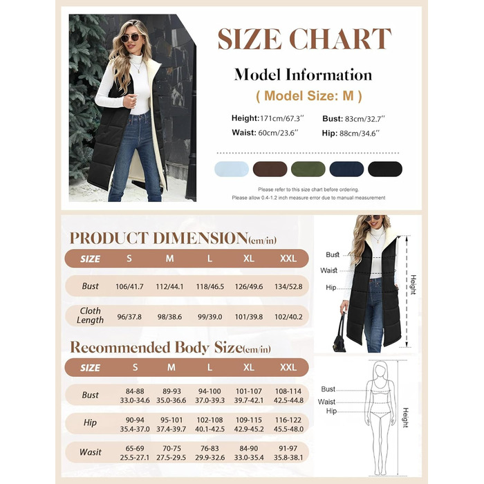 Жіноча довга жилетка Vancavoo з капюшоном на осінь/зиму: степкова, без рукавів, з флісовою підкладкою, тепла, чорна, розмір L