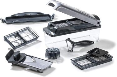 Набір для нарізки овочів Genius Nicer Dicer Plus (12 частин) - нарізник для овочів, цибулі, картоплі фрі, фруктів, універсальний нарізник, подрібнювач, шатківниця, для зберігання, срібний/чорний