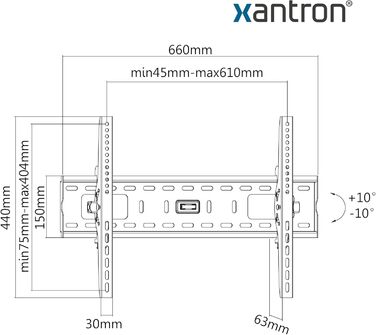 Кронштейн для телевізора Xantron STRONGLINE-42N настінний, похилий, 37-75 дюймів, VESA до 600x400, до 75 кг, мінімальна відстань від стіни, з монтажним комплектом