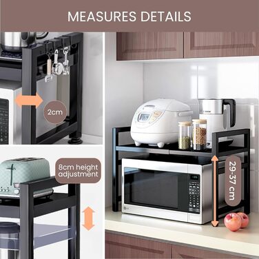 Регульована полиця для мікрохвильової печі та духовки. Організатор для кухні зі сталевими аксесуарами (35–60 см)