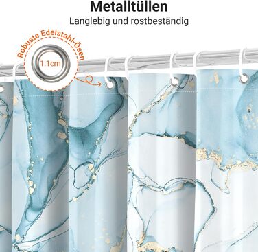 Штора для ванної кімнати 180x200 см, антигрибкова, водовідштовхувальна, поліестер, з кільцями (Світло-блакитний мармур)