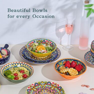 Набір супових тарілок з кераміки (6 шт) – 900 мл, кольорові салатники для кухні