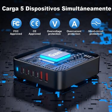 Швидкий зарядний пристрій USB-C GaN Hub 120W, 6 портів для iPad, iPhone 17/16/15/14/13/12 Pro Max, Samsung Galaxy S23 - Сірий